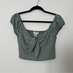 Green Eyelet Top